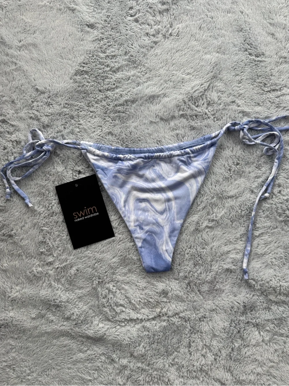 Naked Wardrobe Swim String Side Tie Bikini Bottoms Blue Marble Swirl XS
